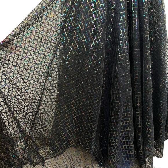 Mac Duggal Plunging Neckline Sequin Long Party Dress Black Iridescent Size 4 - Picture 8 of 13